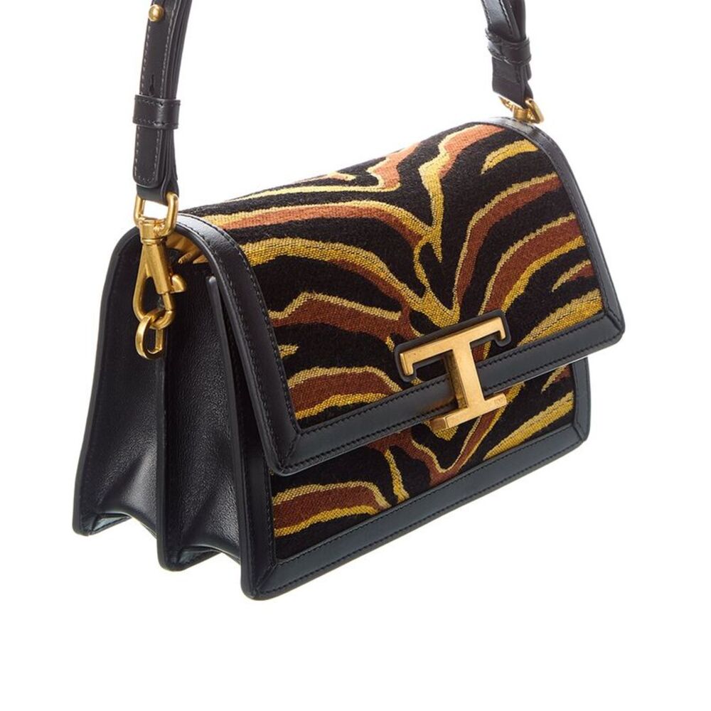 Tod’S T Canvas & Timeless Leather Shoulder Bag, Black - Picture 3 of 5